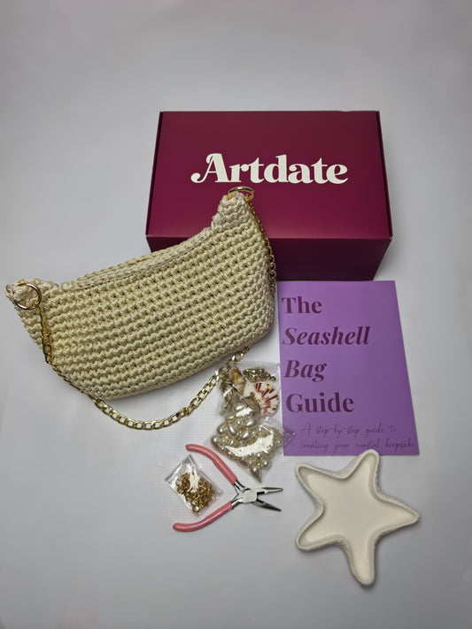 Handmade crochet seashell bag DIY kit with pearls and shells